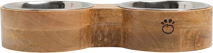 Luxury Elevated Dog Bowl Set - Mango Wood Stand with 2 Stainless Steel Food & Water Bowls - Raised Pet Feeder with Non-Slip Base, Modern Design for All Dog Sizes, Medium 24oz