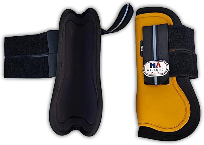 Majestic Ally Horse Leg Protection Fetlock and Tendon Boots Set, PU Shell, Neoprene Lining, Hook and Loop Closures, Multiple Colors and Sizes