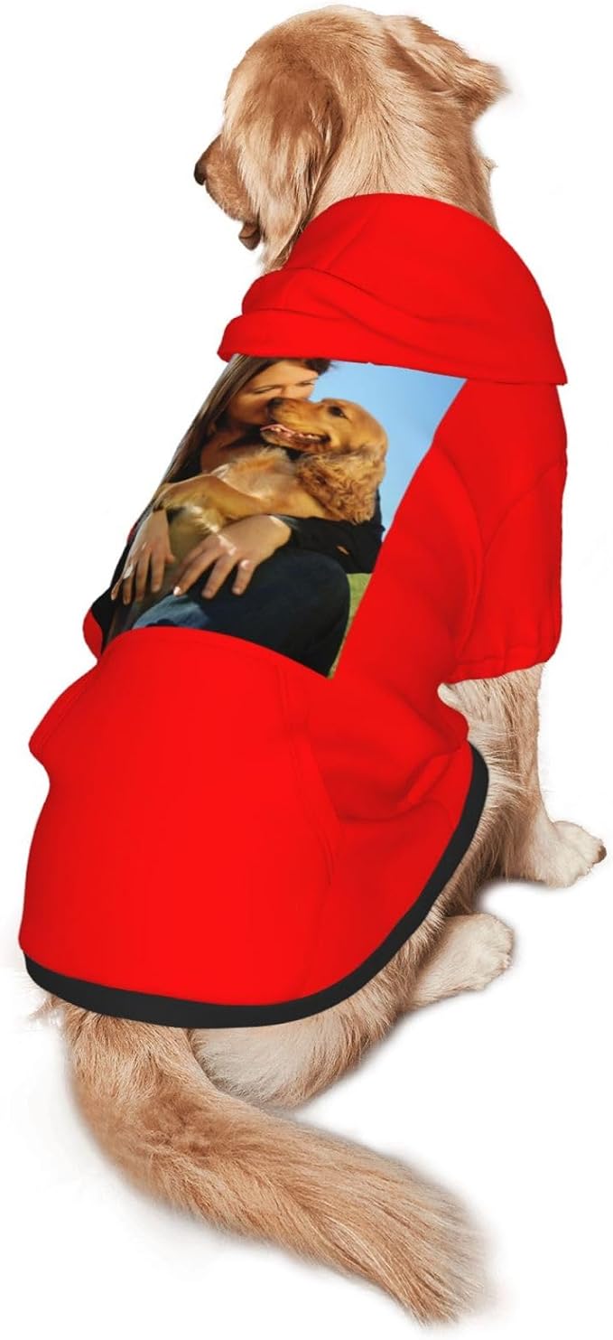 Custom Dog Hoodie with Your Design Soft & Warm Personalized Picture Logo Text Name Dog Clothes for Puppy Sweatshirt Hooded for Small Medium Large Dogs Girl/Boy Cats Pets Red