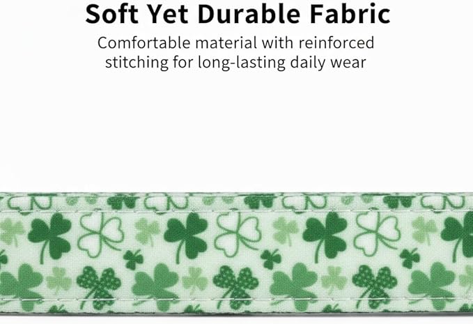 Dog Collars for Medium Dogs, Green Dog Collar for St. Patrick's Day with Green Clover Pattern, Medium Girl Boy Pet Collar with Spring Summer Design, M