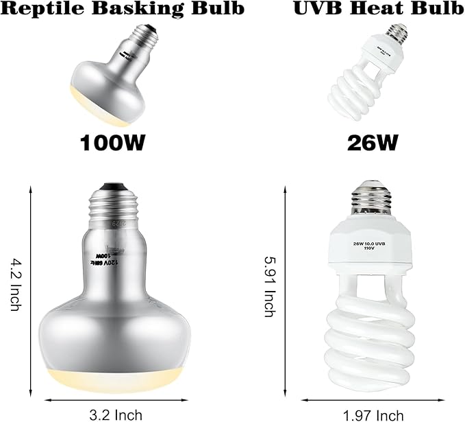 DXOPHIEX 15inch Dual Reptile Light Fixture, Max 150W Dual Reptile Heat Lamp Fixture with 100W Basking Spot Lamp Bulb and 26W UVB Heat Bulb for Bearded Dragon Terrarium and Tortoise Habitat