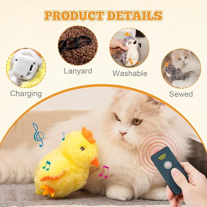 Flapping Bird Cat Toy, Interactive Chirping Bird Cat Toy, Simulated Chirping Bird Cat Toys Flapping Wings, Rechargeable, 3 Modes, Touch Activated (Owl)