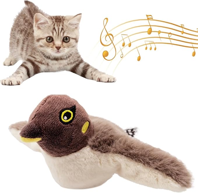 Flapping Bird Cat Toy, Interactive Chirping Bird Cat Toy, Simulated Chirping Bird Cat Toys Flapping Wings, Rechargeable, 3 Modes, Touch Activated (Sparrow #A)