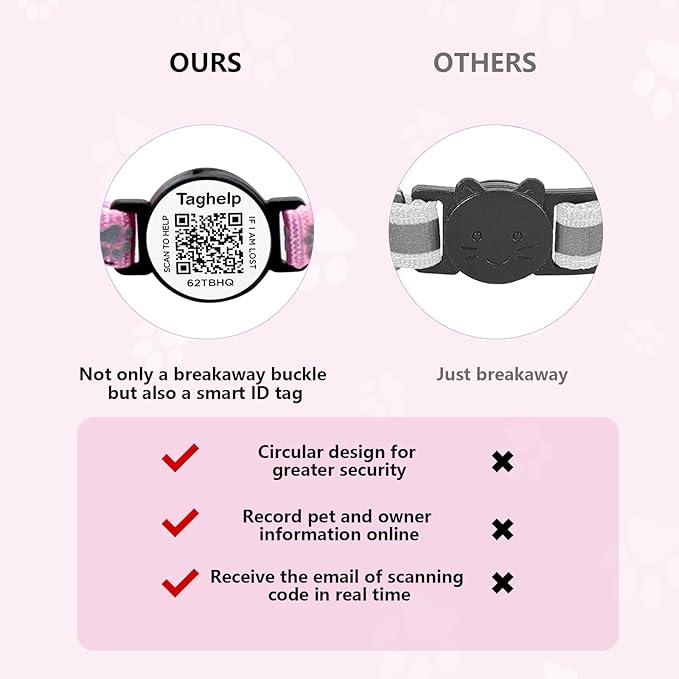6 Pack Breakaway Cat Collar with QR Code & Bell, Reflective Safety Collars with Online Pet ID Storage, Adjustable Nylon Collars for Multiple Cats (Mixed Colors)