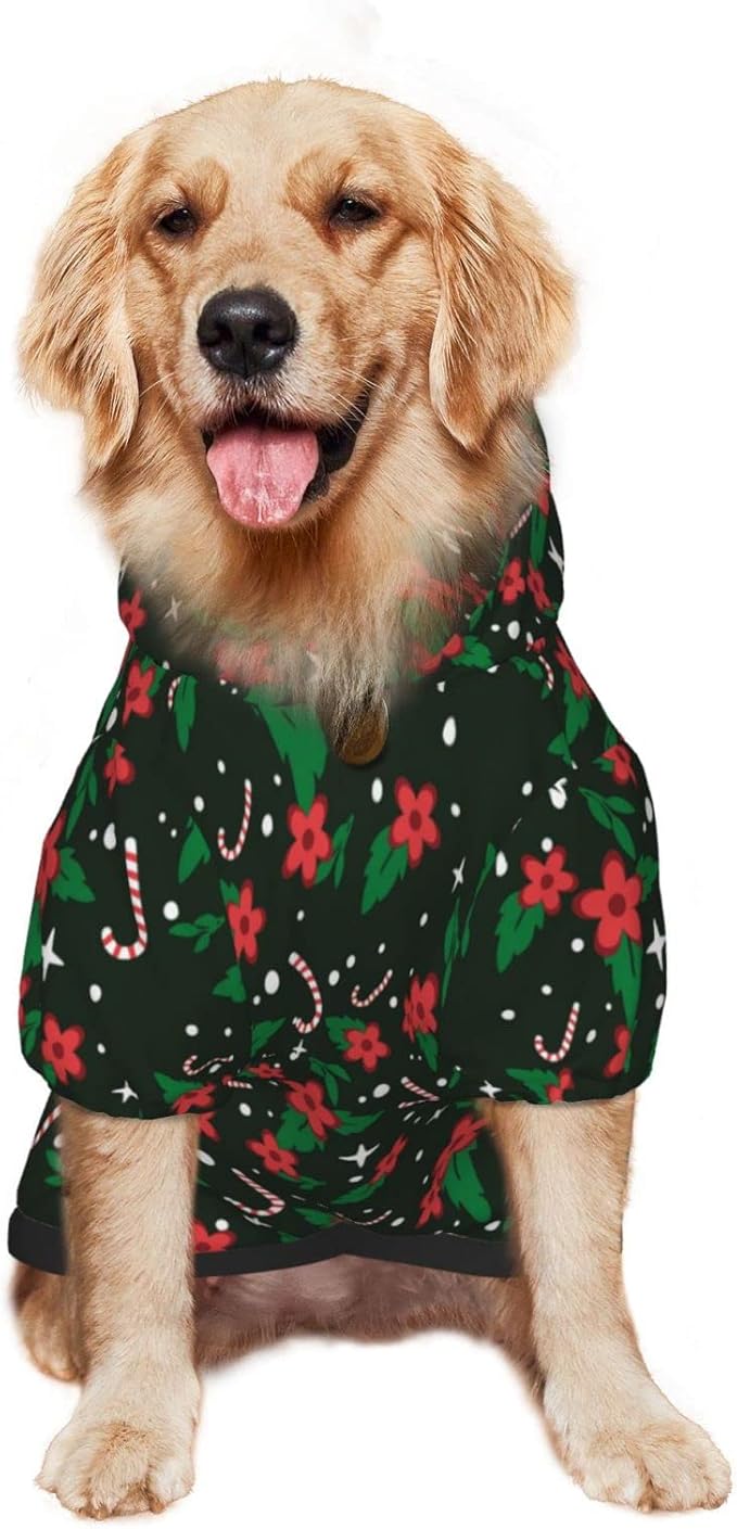 Black Candy Cane Hoodie,Christmas Cosplay Dog Clothes with Pocket and Hat Winter Clothes Sweaters X-Large