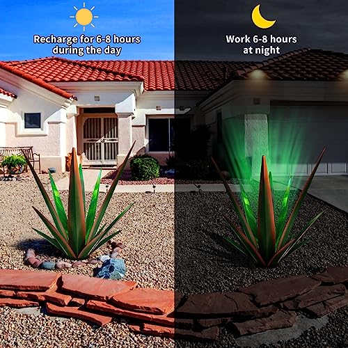 Large Metal Agave Plant Outdoor Decor with Solar Light