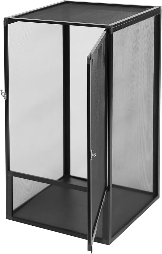 Freestanding Reptile Tank Micro Habitat Terrarium Enclosure with Fine Mesh 17.7 x 17.7 x 31.5in Knock-Down Reptile Habitat Tank with Metal Latch for Chameleons Lizards Snakes Birds Tarantulas