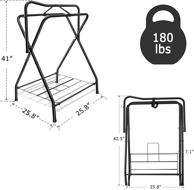 Folding Saddle Rack Heavy Duty Freestanding Horse Saddle Stand Detachable Saddle Rack Stand with Bottom Storage for English & Western Saddles