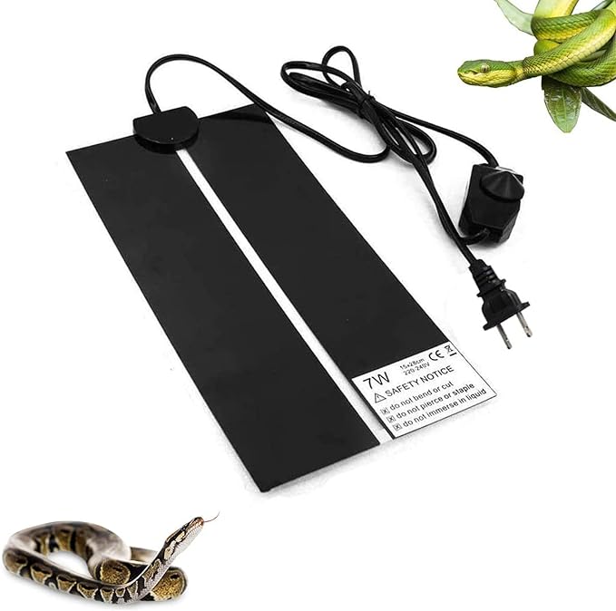 Reptile Heating Mat with Temperature Adjustment, Waterproof Reptile Heat Pad Under Tank Terrarium Heater for Amphibians, Small Animals, Seeding (7W 11 x 5.9 in)