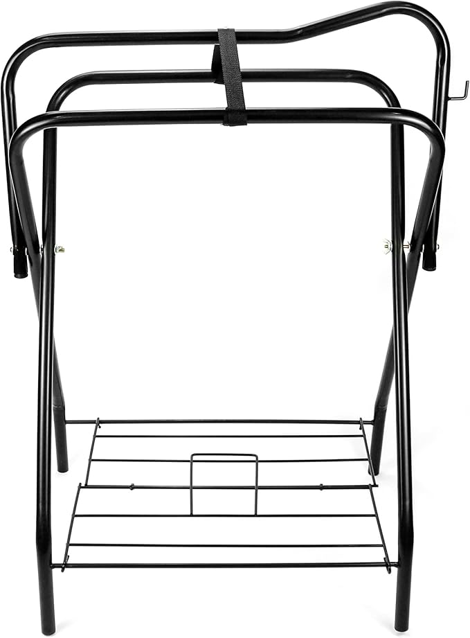 QWORK Freestanding Portable Saddle Rack, Powder Coated Frame Standing Holder, Saddle Strong Tubular Steel 24" L x 19" W x 35" H