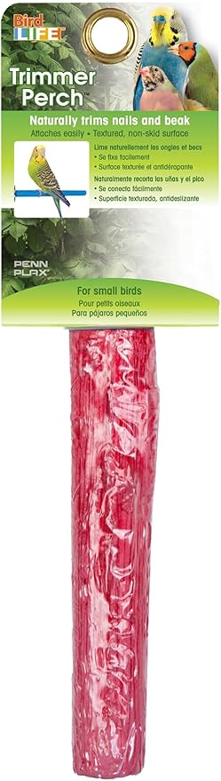 Penn-Plax Bird-Life Calcium Trimmer-Perch, Naturally Trims Nails & Beak - Easy-Mounting Bird Perch Stand for Cages - Great for Parakeets, Parrotlets, Lovebirds and Other Small Birds. - Red, 5 Inch