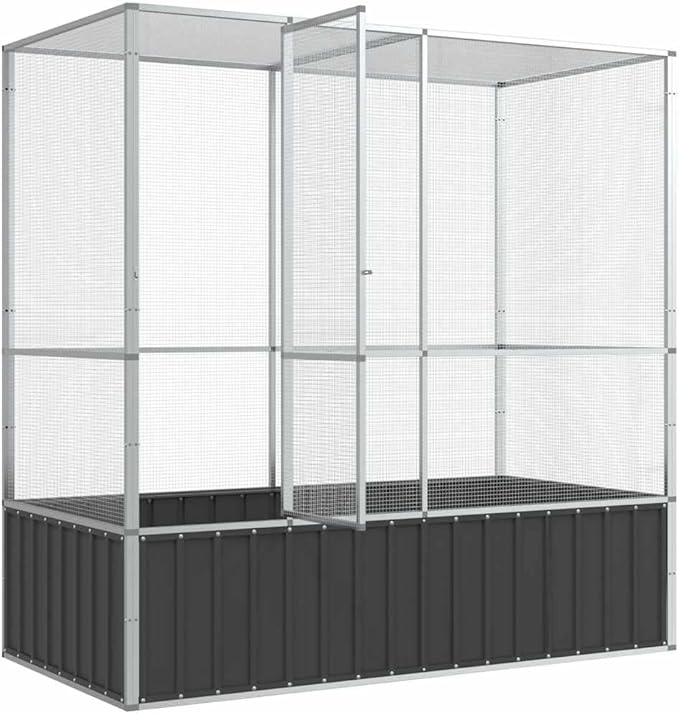 Large Metal Heavy Duty Walk-in Aviary Cage, Ample Activity Space Bird Cage with Lockable Door Also for Chickens and Rabbits, Silver 82.9"x42.1"x83.5" Steel,-403