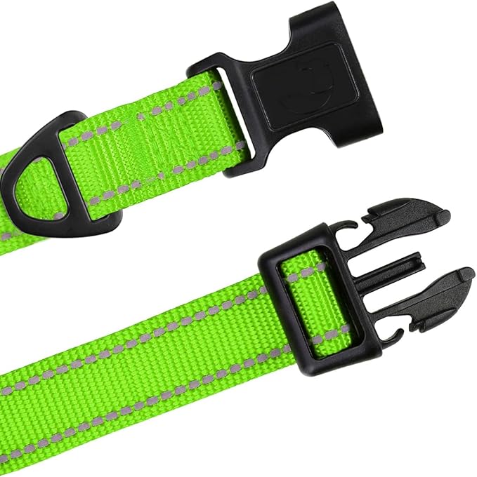 TagME Small Dog Collars, Adjustable Reflective Nylon Pet Collar with Quick Release Buckle for Small Dogs, Green, 5/8" Width