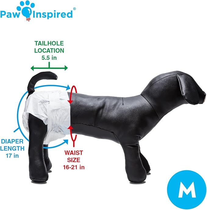 Paw Inspired Disposable Dog Diapers | Female Dog Diapers Ultra Protection | Diapers for Dogs in Heat, Excitable Urination, or Incontinence (12 Count, Medium)