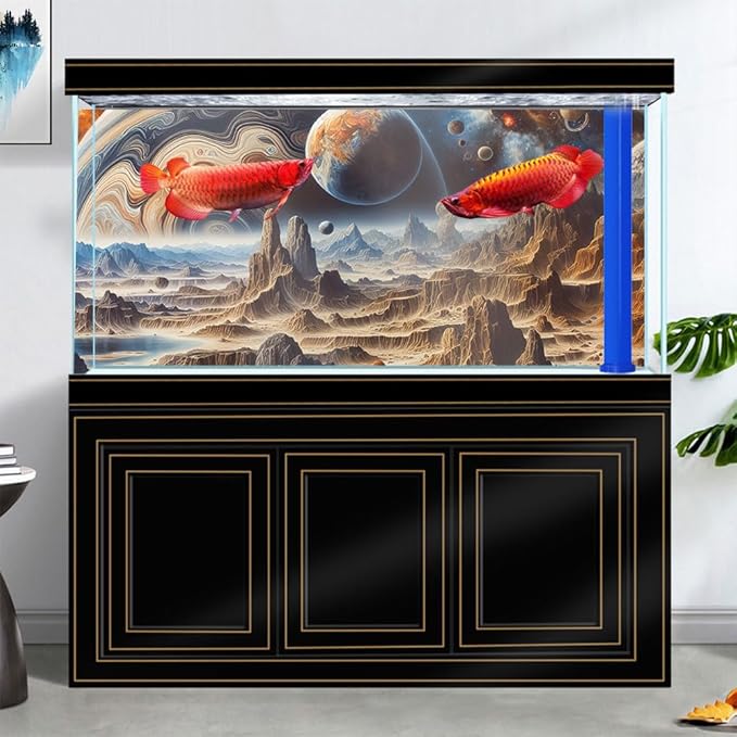 48X24IN Cosmic Spaceterrarium Background, Cool Parallel Space Themed Aquarium Reptile Habitat Background, Aquarium Background with 10EVA Double-Sided Tape