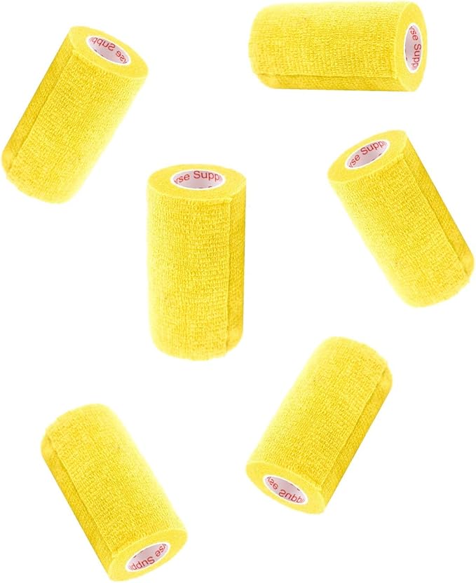 3 Inch Vet Wrap Tape Bulk (Yellow) (Pack of 12) Self Adhesive Adherent Adhering Flex Bandage Grip Roll for Dog Cat Pet Horse