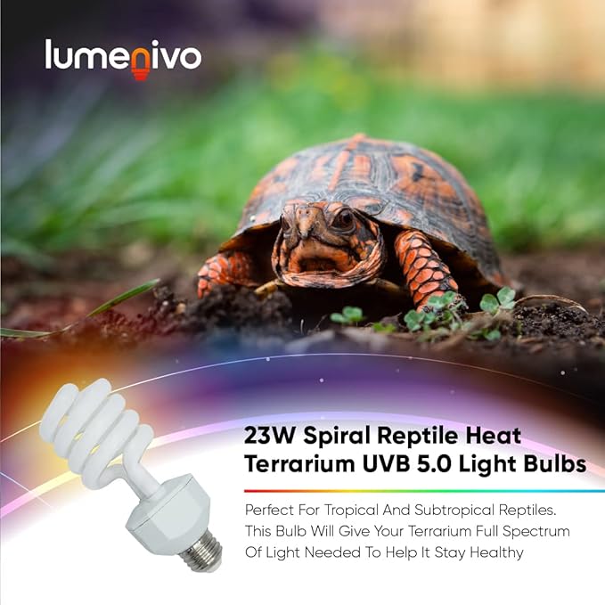 lumenivo 23 Watt UVB Reptile Light 5.0 23W Spiral Reptile Heat Terrarium Light Bulbs for Turtles, Gecko, Tortoise, Snake, Lizard, Chameleons, and Insects - 120V - 2 Pack
