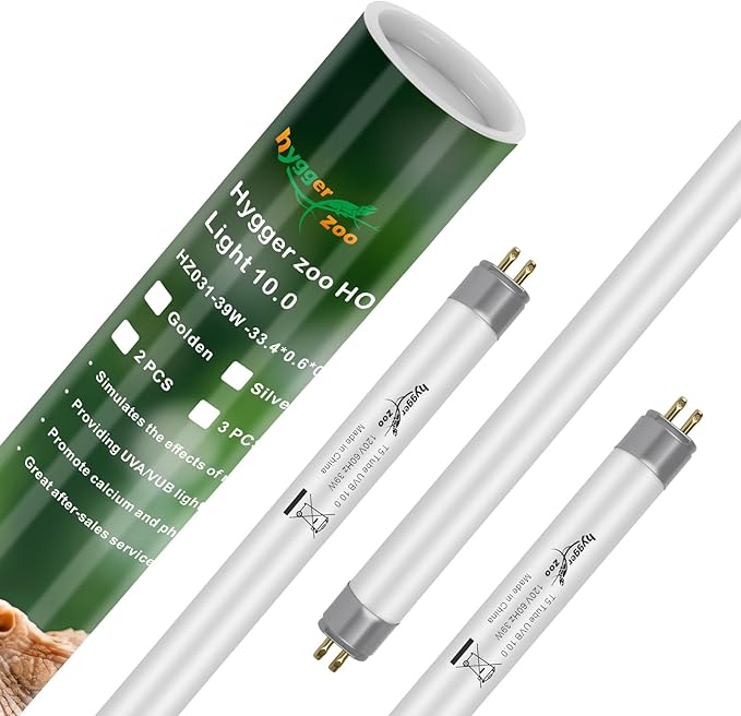 T5 UVB Reptile Light 39W 10.0 + UVA Light Bulb for Reptiles, 3-Pack Lamp Tube for Bearded Dragon, Desert-Grade Reptile UVB lamp Fixture