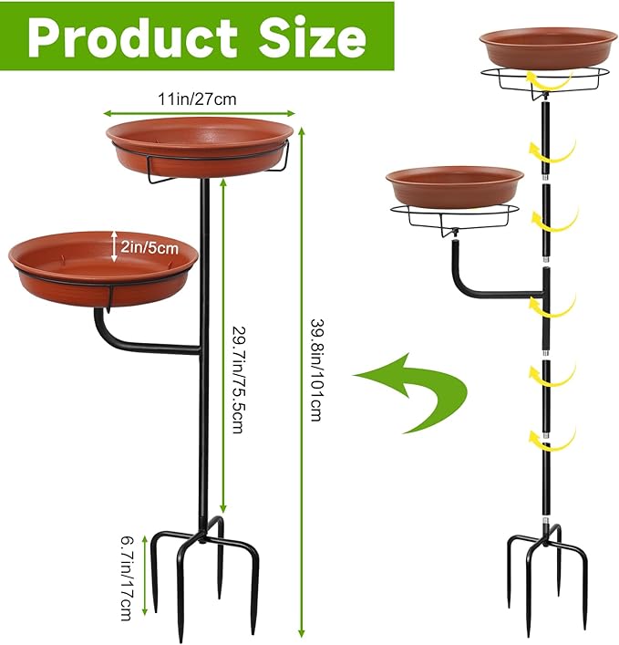 Freestanding Birdbaths Bowl Outdoor, Standing Garden Bird Bath Bird Feeder & Bird Bath Bowl, Detachable Decoration Spa Birdfeeder for Garden Patio Yard Lawn, 4 Spiky Metal Stake (Brown)