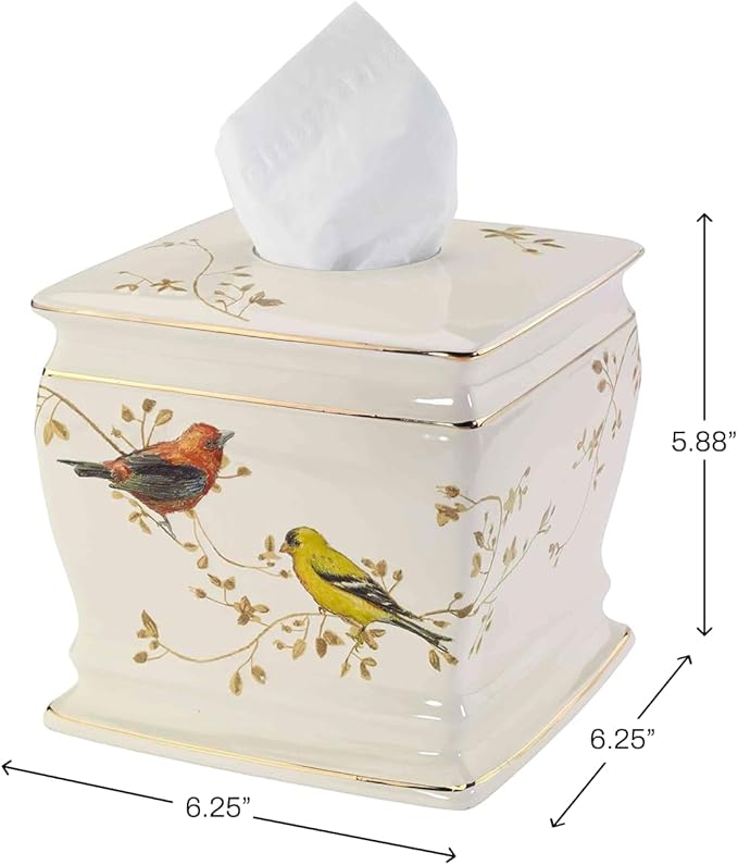 Avanti Linens - Tissue Box Cover, Decorative Countertop Accessories, Nature Inspired Home Decor (Gilded Birds Collection)