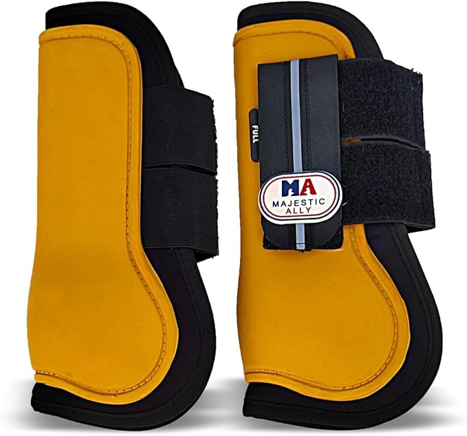 Majestic Ally Horse Leg Protection Fetlock and Tendon Boots Set, PU Shell, Neoprene Lining, Hook and Loop Closures, Multiple Colors and Sizes