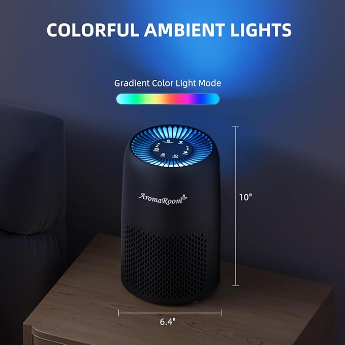 Air Purifiers for Home Bedroom, AromaRoom H13 HEPA Air Purifier Filter for Allergies, Pollen, Smoke, Dusts, Pets Dander, Odor, Hair, 22dB Quiet Air Cleaner for Room, Office, Dorm, AP100-B (Black)