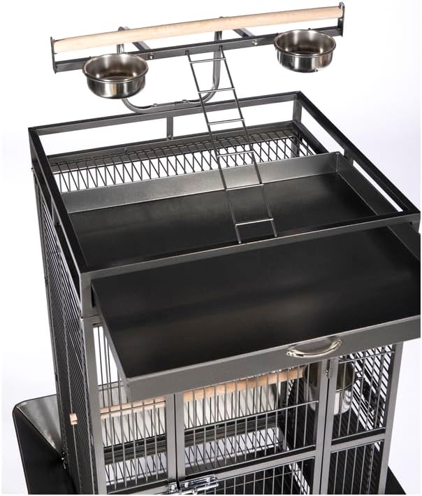 Suburban Sophistication Playtop Bird Home with Spacious Design, Durable Materials, Removable Perches Black/Small