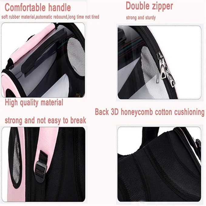 Bird Carrier Clear Parrot Outing Backpack APET Transparent Acrylic Bird Travel Carrier Parrot Travel Cage Panoramic Pet Backpack for Puppy Kitten 33x38x17cm (Pink)