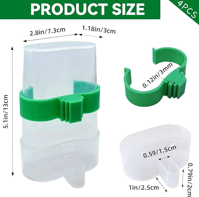 Bird Water Dispenser Parrot Water Feeder Bird Seed Container for Cage Parakeet Waterer Cage Accessories Automatic Feeding for Finch Lovebird Canary Small Birds(4Pcs)