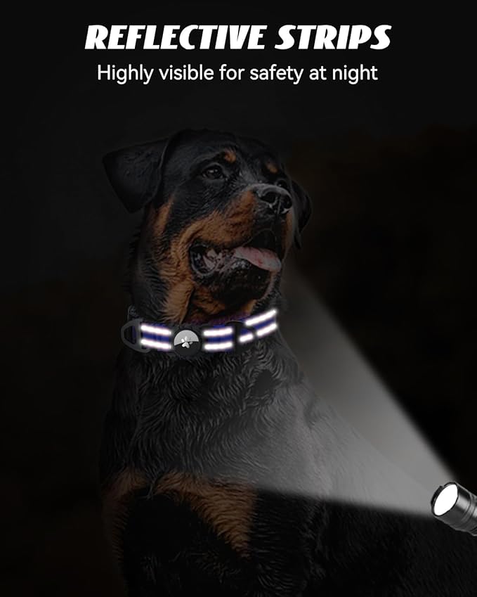 Joytale Airtag Dog Collar, Reflective Pet Collar with Waterproof AirTag Holder, Dual D-Rings, Soft Padded Adjustable for Medium Dogs, Navy Blue, M
