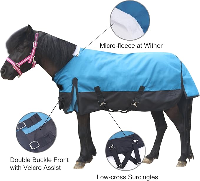 Mini Horse/Pony/Foal/Miniature Size 36"-51" Lightweight Waterproof & Breathable 1200 Denier Turnout Blanket with No Filling Peacockblue 48"