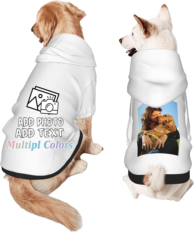 Custom Dog Hoodie Add Your Design Soft & Warm Personalized Photo Text Logo Name Dog Clothes for Puppy Sweatshirt Hooded for Small Medium Large Dogs Girl/Boy Cats White