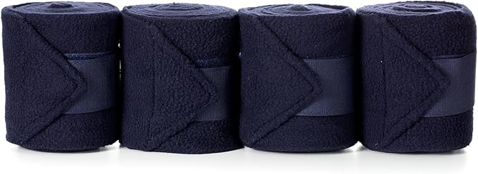 Equinavia Luna 9' Fleece Polo Wraps, Set of 4 Horse Leg Bandages with Storage Bag | Black - One Size - Navy - One Size