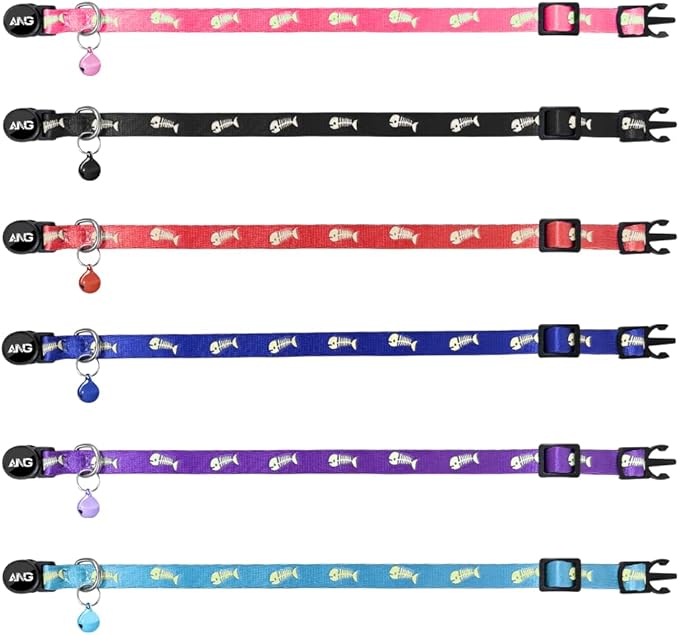Personalized Breakaway Cat Collars Glow-in-The-Dark with ID Tag, Bell - Safety Quick - Release, Customizable for Female Male Kittens & Cats (Red)