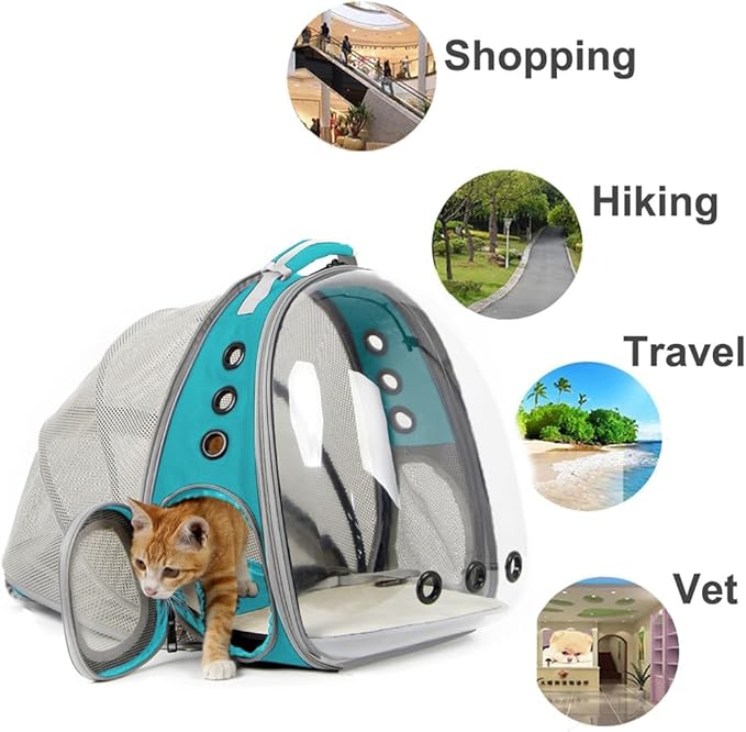 halinfer Cat Travel Backpack with Fan, Fit up to 12 lbs, Space Capsule Astronaut Clear Bubble Window Pet Backpack for Kitten and Small Puppy Green