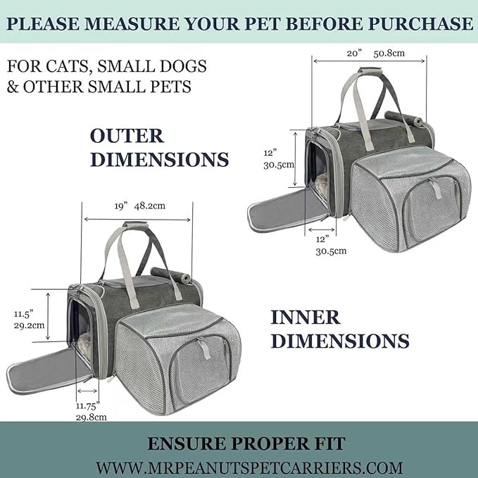 Mr. Peanut's Gold Series Big Apple XL Size Airline Compliant Expandable Pet Carrier V3.0 (Charcoal Ash)