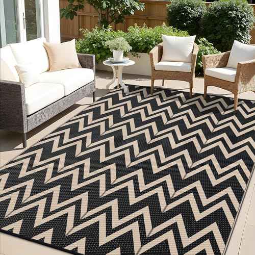 Outdoor Rug 9x12 ft Waterproof Reversible Chevron Mat