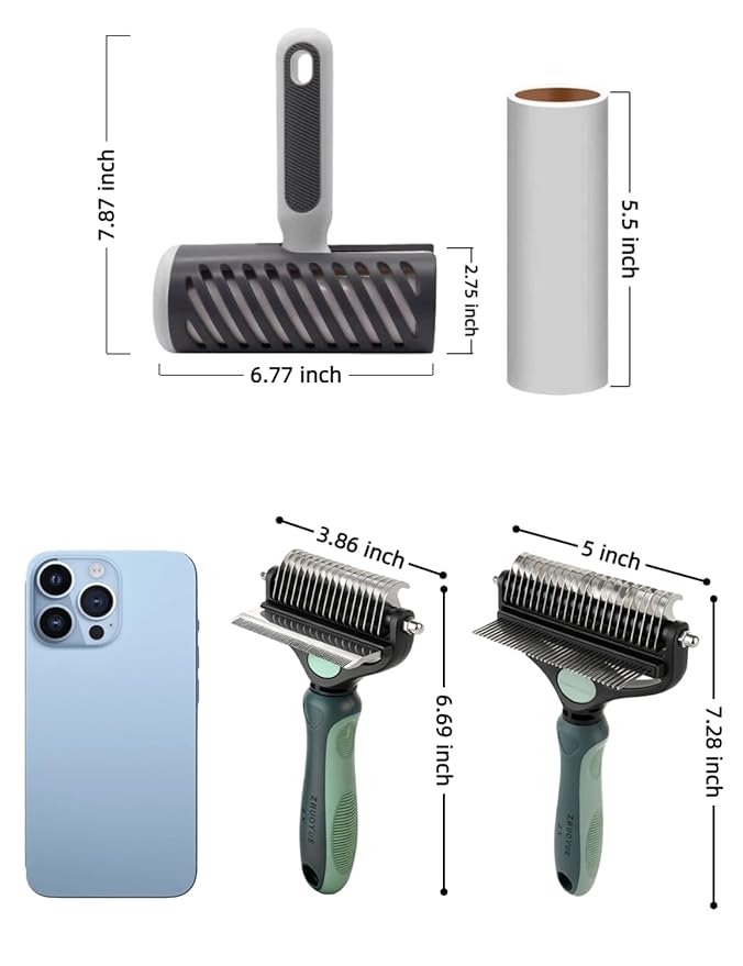 3-in-1 Deshedding Dog Brush, Deshedding Dog Grooming Brush & Undercoat Rake with Dematting Comb for medium to Large Double Coated, 3PCS, Peacock Green ﻿