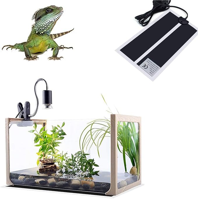 Reptile Heating Mat with Temperature Adjustment, Waterproof Reptile Heat Pad Under Tank Terrarium Heater for Amphibians, Small Animals, Seeding (7W 11 x 5.9 in)