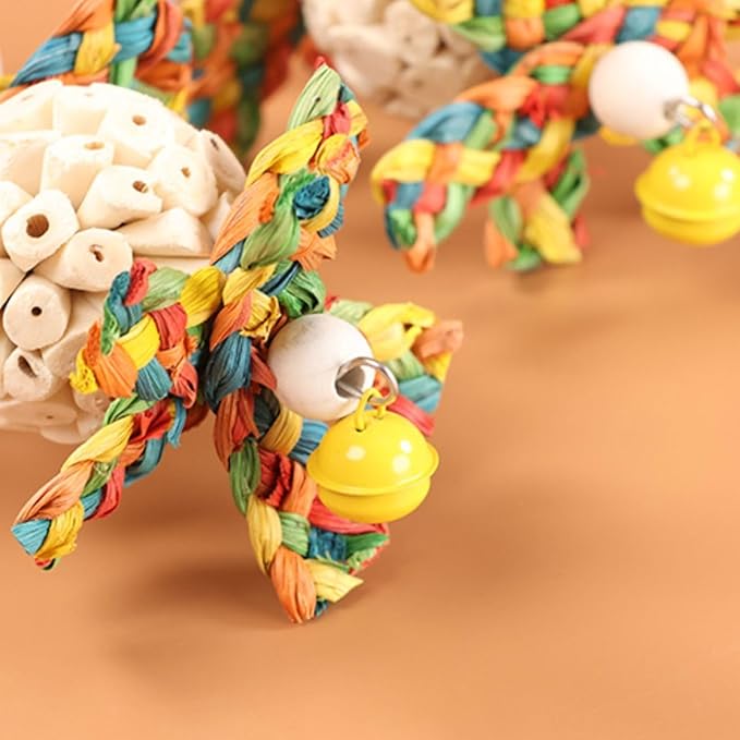 Bird Toys Hanging Natural Soft Sola Ball Natural Corn Husk Beak Chew Shred Colorful Forage Toys for Parrots, Cockatiel, Conure, Love Birds,Parakeets,Budgie and Other Small Birds (L)
