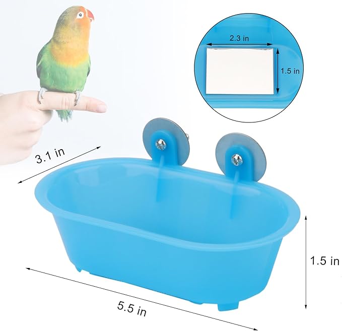 Hypeety Bird Bath with Mirror Portable Bird Bath Bird Bathroom for Pet Parrots Bathing Tub Bath Box Bird Shower Bathtub Accessories (Blue-Bird Bathtub)