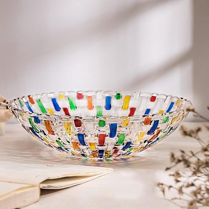 MAGCOLOR Hand Painted Colorful Woven Glass Crystal Salad & Fruit Bowl Decoration,Centerpiece For Home,Office,Wedding Decor, Fruit, Snack, Dessert, Server