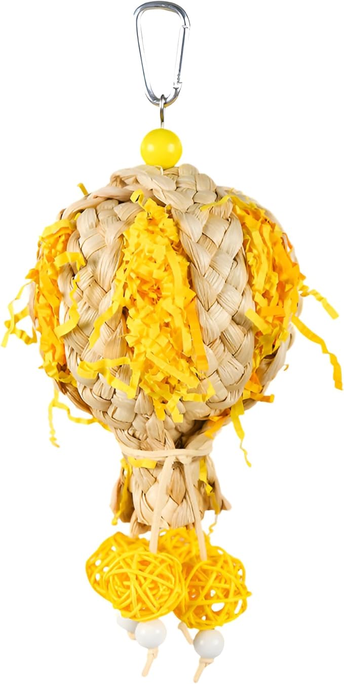 Bird Toys Foraging Shredder Hanging Toys Rope Perch with Bell Parakeet Toy Parrot Swing Climbing Standing Toys Bird Cage Accessories for Conure Cockatiel Budgies Lovebird, Yellow, 1pack
