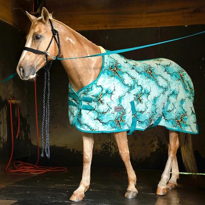 Jeffers Expression Standard Neck Fleece Cooler for Horses, 66"- Equine Towel Blanket, Moisture Absorbent, Light Weight, Best for Drying, Exercise, Bathing, Adjustable Belly Bands - Bisbee Blue
