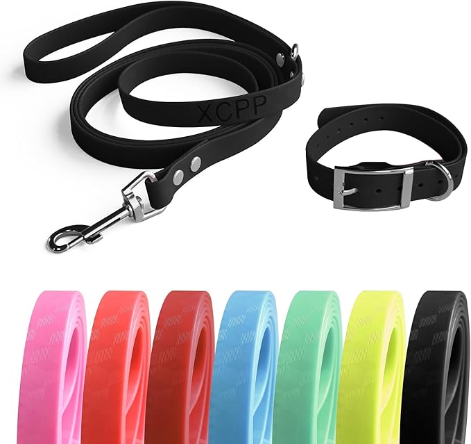 4.2FT Dog Collar and Leash Set, PVC Waterproof Adjustable Odor Proof Pet Collars Leashes, Easy to Clean, Surface 3D Cube Effect, Dog Leash for Small Dogs, Black