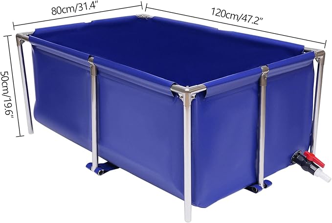 JOMCYDM Aquarium Fish Water Tank Ornamental Swimming Pool Koi Breeding Pond,Canvas Above Ground Fish Pond with Steel Frame, Drain Valve, Blue Aquarium Pool, Koi Pond, Foldable Water Storage