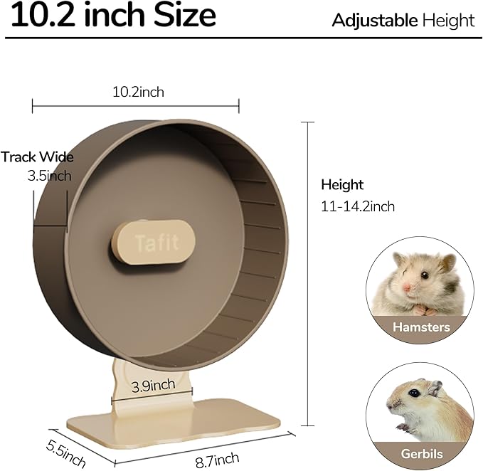 Quiet Hamster Wheel 10.2 Inch Dual-Bearings Silent Small Animals Running Exercise Wheel Height Adjustable for Syrian Hamsters, Gerbils, Rats, or Other Small Pets, Avocado Green