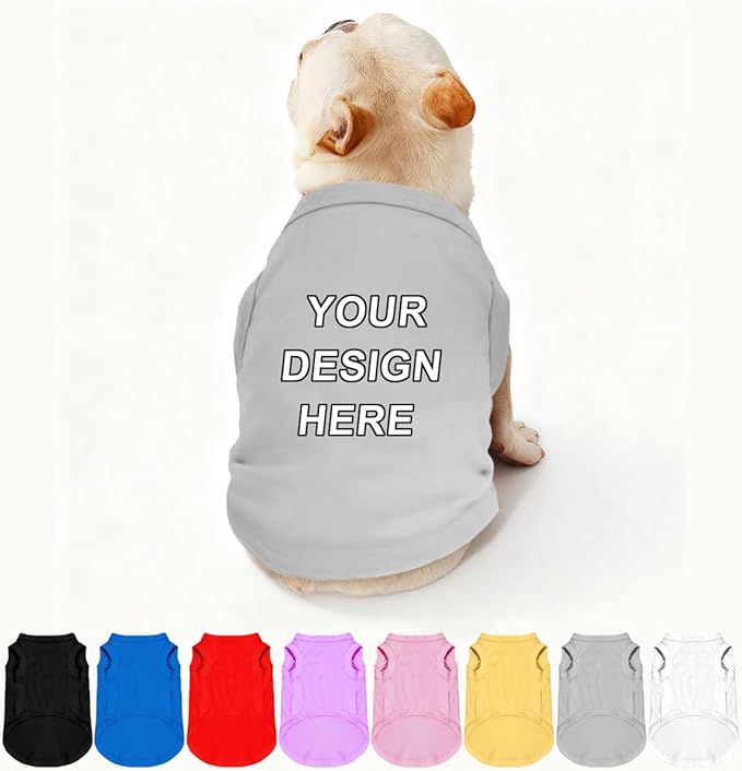 Custom Dog Shirt Pet T Shirts for Small Medium Large Dogs Customized Clothes with Image Logo Text Breathable Sleeveless Tank Top Personalized Outfits Puppy Apparel Gray, M