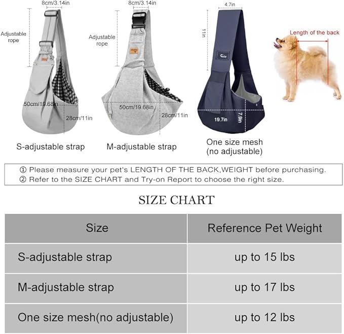 CUBY Dog and Cat Sling Carrier, Hands Free Reversible Pet Papoose Bag, Soft Pouch Adjustable, Suitable for Puppy Cats for Outdoor Travel (Pink Classic, S-Adjustable Strap)