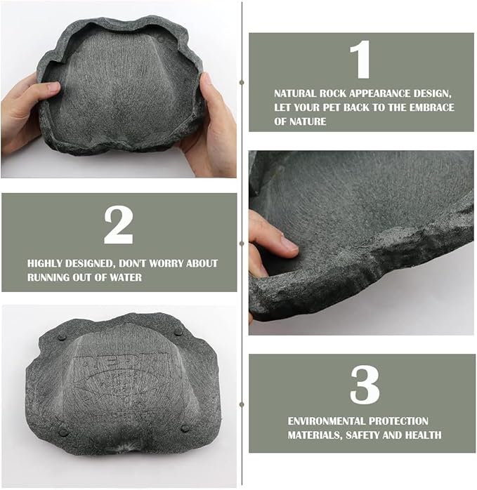 AYNEFY Reptile Food Water Rock Bowls,Resin Reptile Feeder Lizard Feeding Dish Amphibian Feeder Bowl Terrarium Decor for Bearded Dragons Leopard Gecko Frog Snake(Emerald